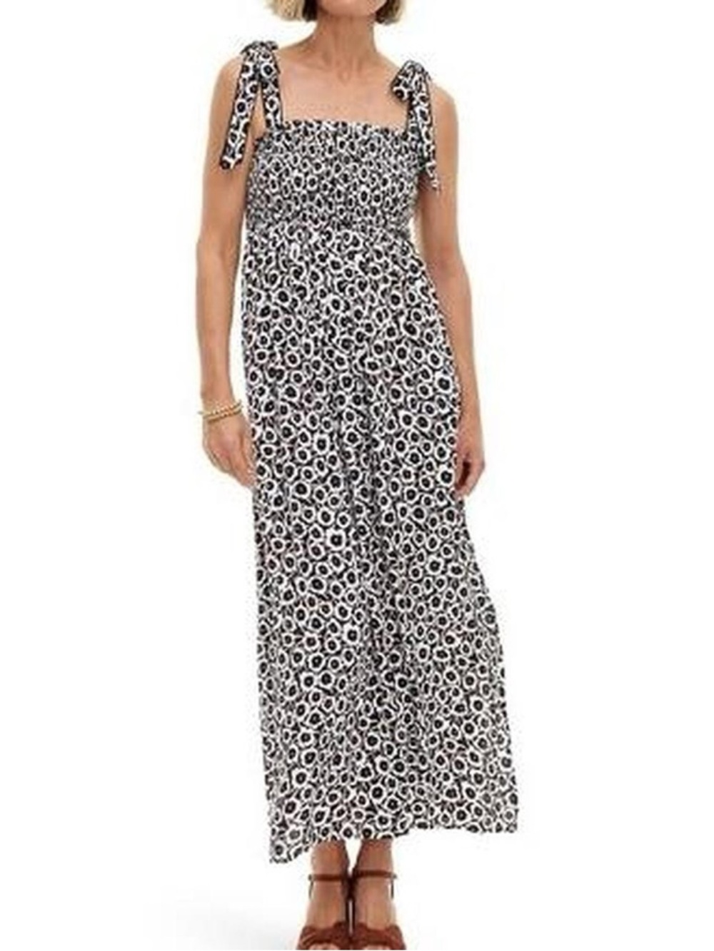 Diane von Furstenberg for Target Smocked Tie Strap Neutral Poppy Midi Dress NWT